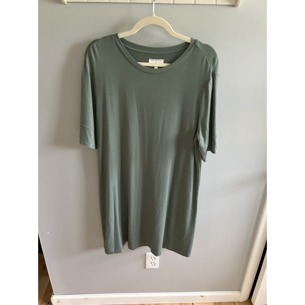 Lou & Grey Signature Soft T-Shirt Dress Sage Green Short Sleeve Shift Large - Picture 2 of 4